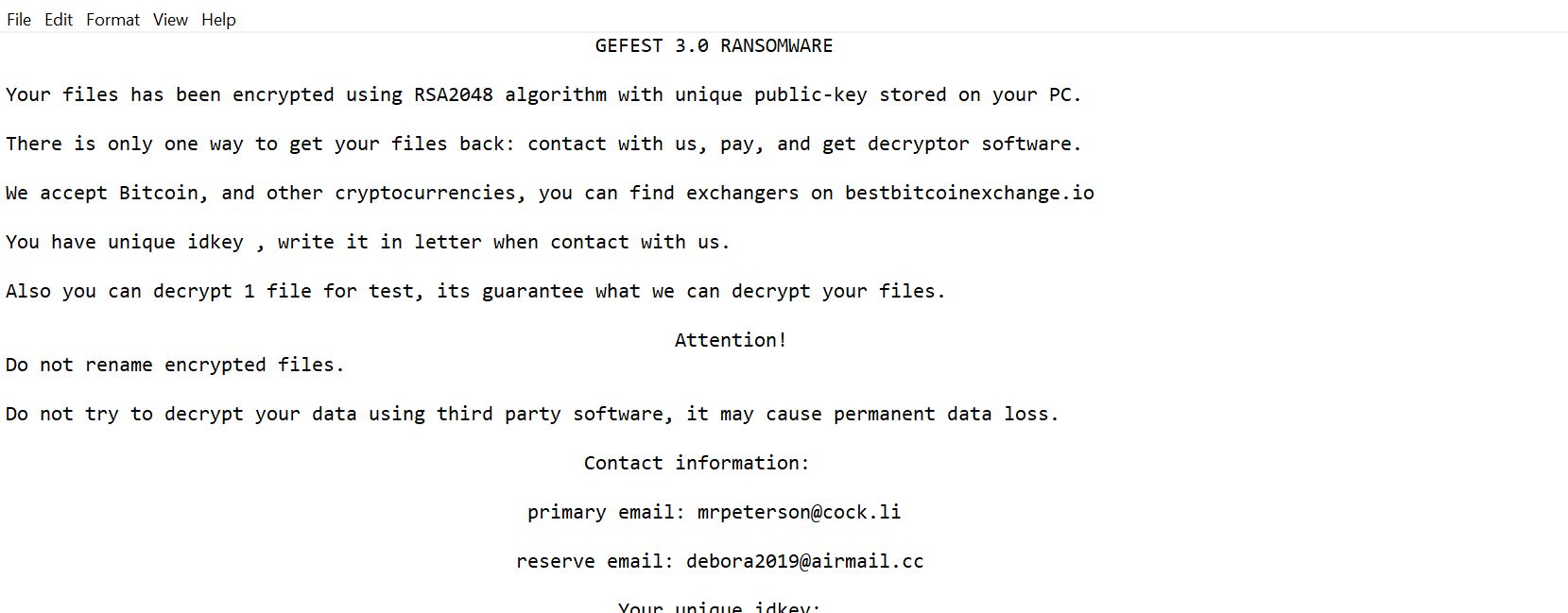 Eliminating Gefest 3.0 Ransomware (Crypto-Malware/Ransomware)