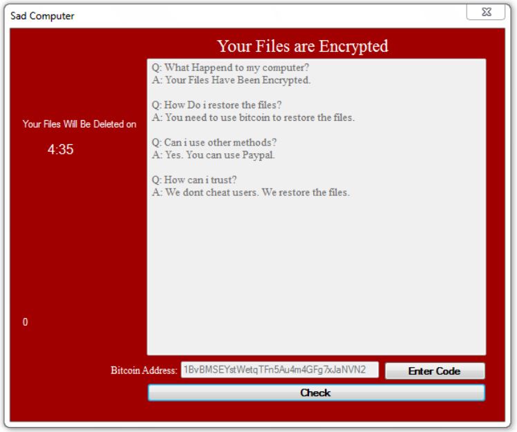 Obliterate Sad Computer Ransomware (Crypto-Malware/Ransomware)